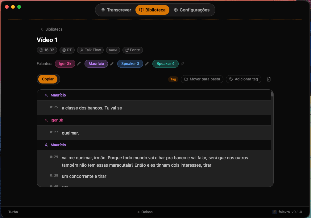 Transcript with speaker diarization